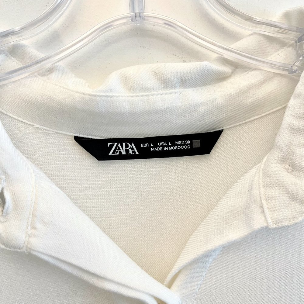 Zara Oversized Collared Shirt Dress with Big Pockets White - Picture 10 of 10
